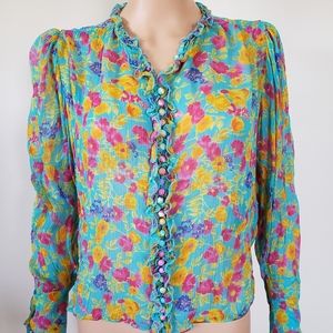 The Kooples Ruffle Floral Long Sleeve Top Small